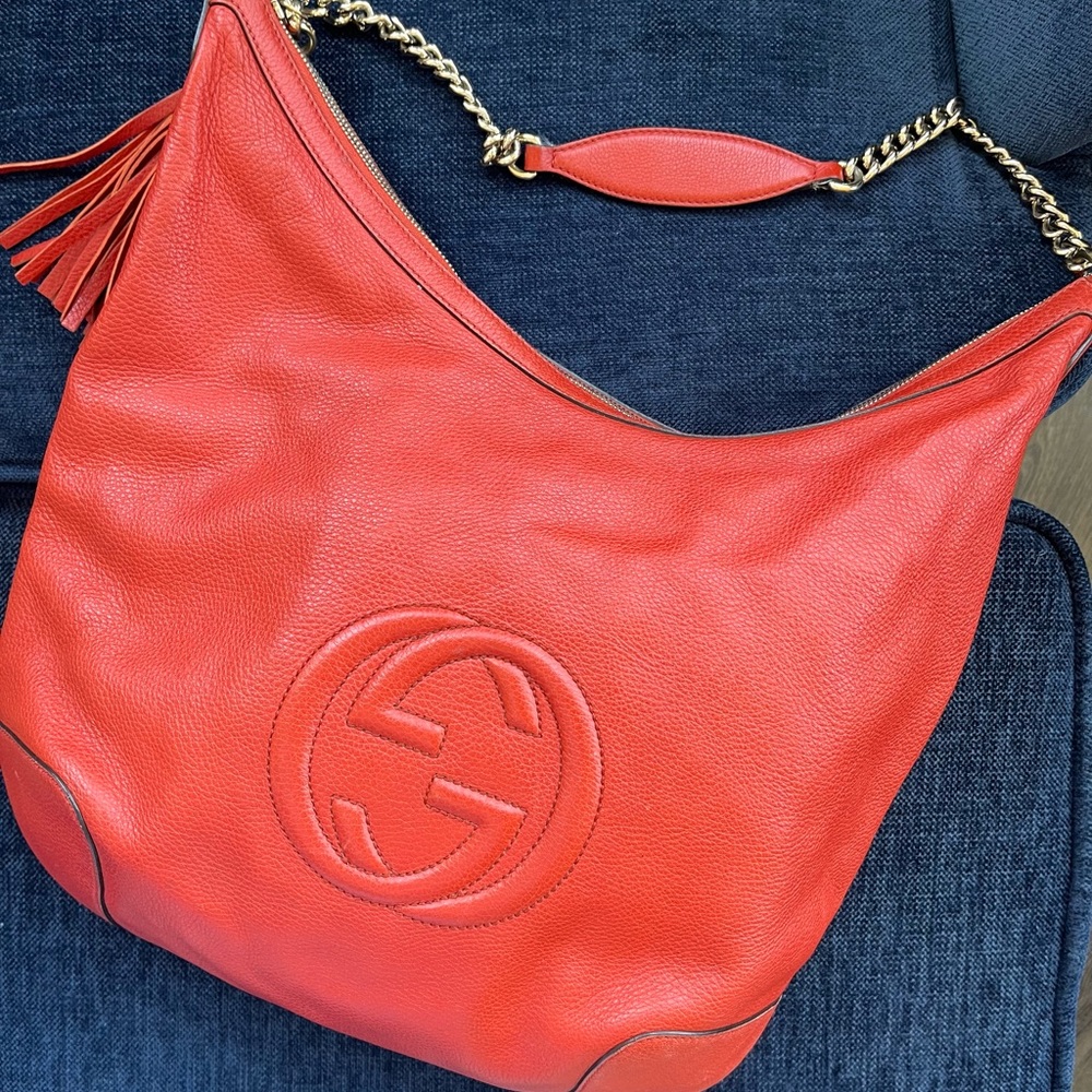 Authentic GUCCI Pebbled Calfskin Medium Soho Chain Shoulder Bag